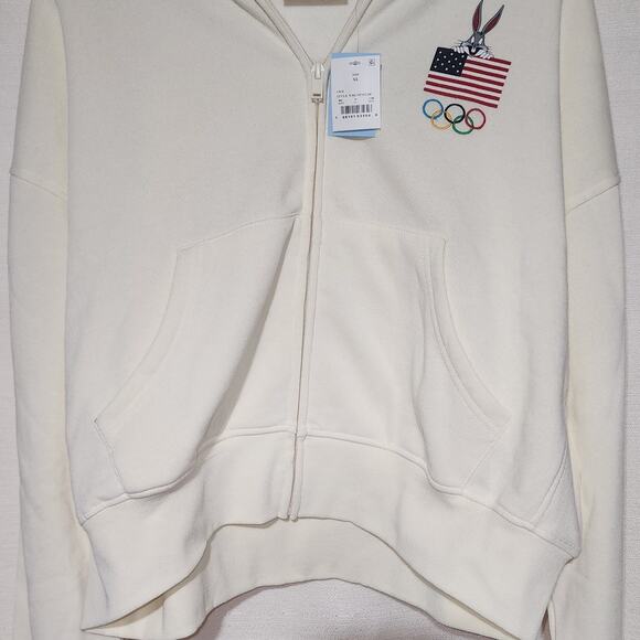 United states bug bunny white women's crop top hoodie XL - Picture 5 of 6